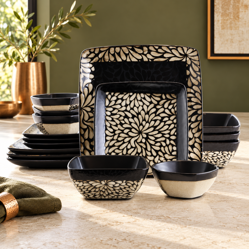 Elama Desert Bloom 16-Piece Stoneware Dinnerwar E Set