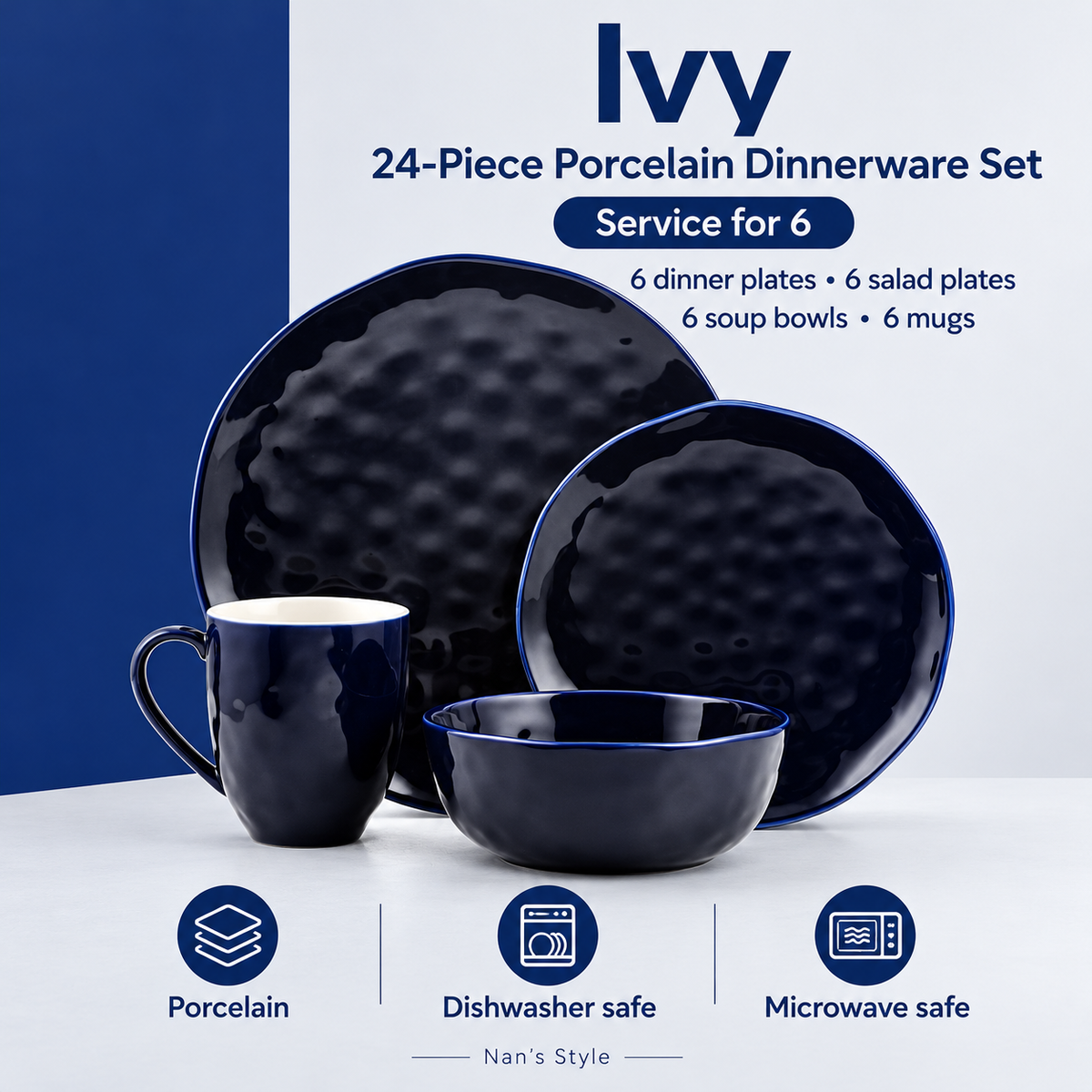 Sailor Stone Lain Ivy 24-Piece Dinnerware Set Porcelain