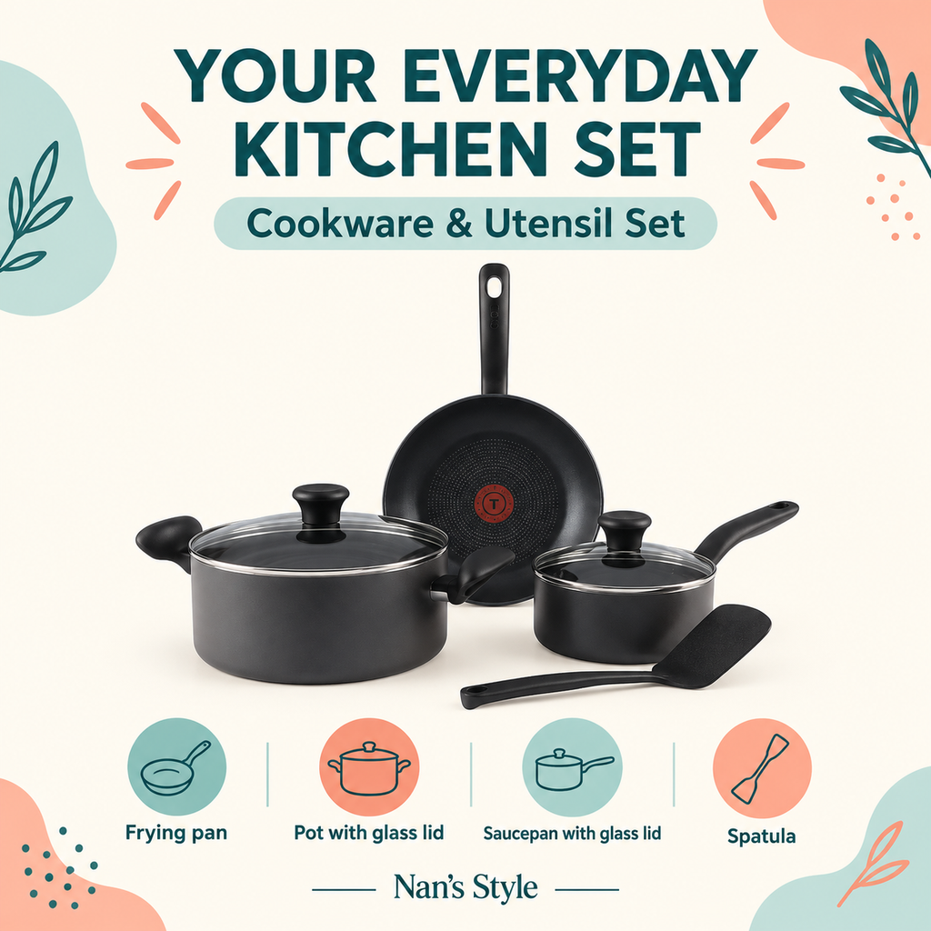 T-fal Initiatives Nonstick Cookware Set 6 Piece Pots and Pans Grey