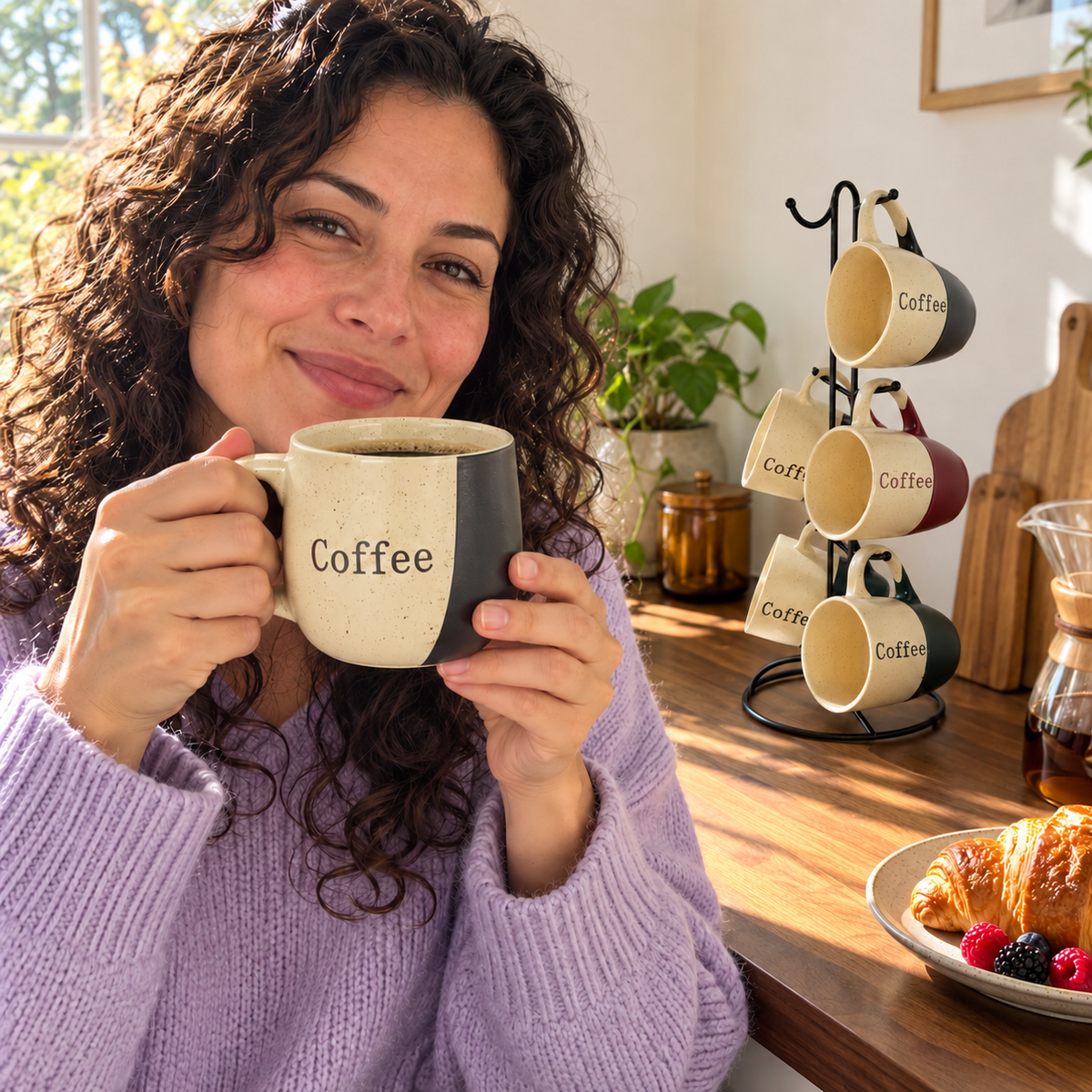 Coffee House 6-Piece 12 Oz. Mug Set with Stand, Assorted Colors